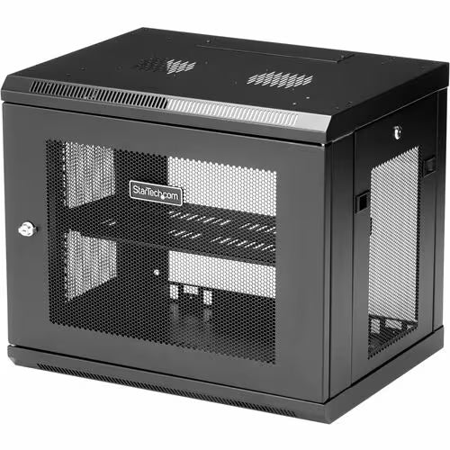 StarTech 2-Post 9U Wall Mount Network Cabinet, 19" Wall-Mounted Server Rack for Data / IT Equipment, Small Lockable Rack Enclosure