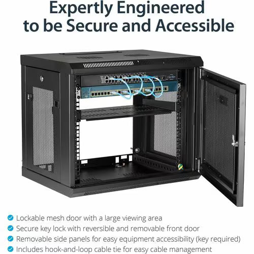 StarTech 2-Post 9U Wall Mount Network Cabinet, 19" Wall-Mounted Server Rack for Data / IT Equipment, Small Lockable Rack Enclosure