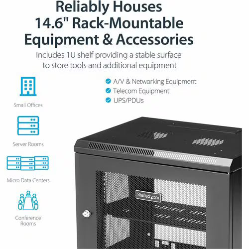 StarTech 2-Post 9U Wall Mount Network Cabinet, 19" Wall-Mounted Server Rack for Data / IT Equipment, Small Lockable Rack Enclosure