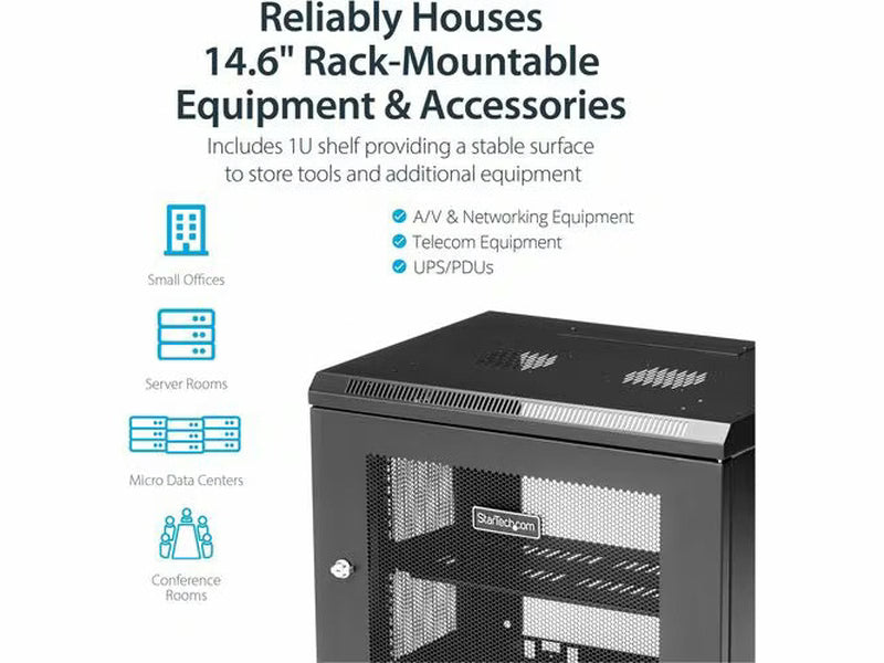StarTech 2-Post 9U Wall Mount Network Cabinet, 19" Wall-Mounted Server Rack for Data / IT Equipment, Small Lockable Rack Enclosure