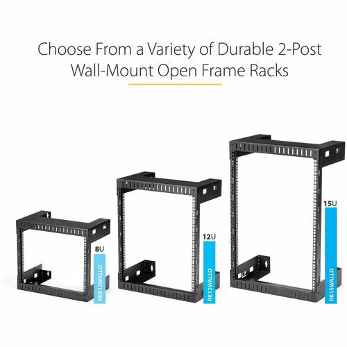 StarTech 2-Post 12U Heavy-Duty Wall-Mount Network Rack, 19" Open Frame Server Rack for Computer Equipment, Wall Mount Data Rack
