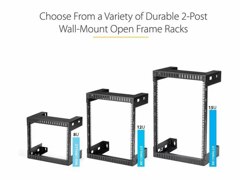 StarTech 2-Post 12U Heavy-Duty Wall-Mount Network Rack, 19" Open Frame Server Rack for Computer Equipment, Wall Mount Data Rack