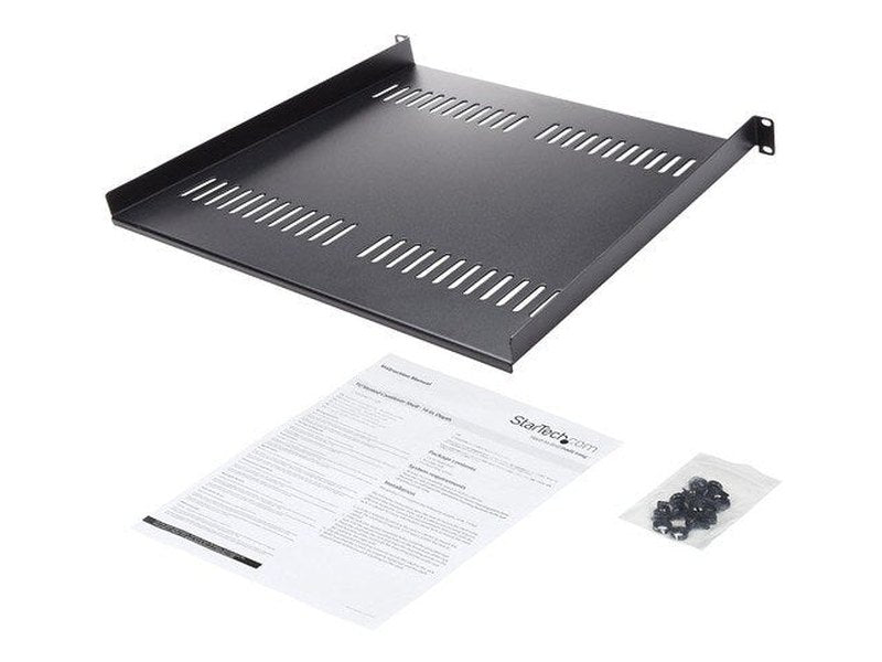 StarTech 1U Vented Server Rack Cabinet Shelf - Fixed 16" Deep Cantilever Rackmount Tray for 19" Data/AV/Network Enclosure w/Cage Nuts