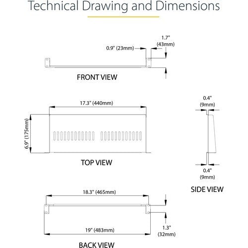 StarTech 1U Vented Server Rack Cabinet Shelf - Fixed 7in Deep Cantilever Rackmount Tray for 19" Data/AV/Network Enclosure w/Cage Nuts
