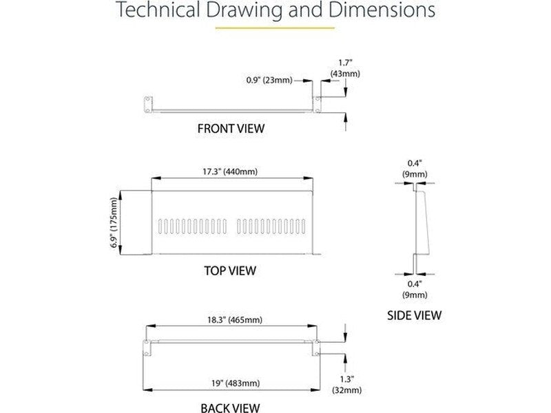 StarTech 1U Vented Server Rack Cabinet Shelf - Fixed 7in Deep Cantilever Rackmount Tray for 19" Data/AV/Network Enclosure w/Cage Nuts