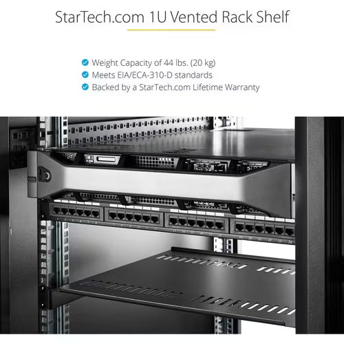 StarTech 1U Vented Server Rack Cabinet Shelf - Fixed 7in Deep Cantilever Rackmount Tray for 19" Data/AV/Network Enclosure w/Cage Nuts