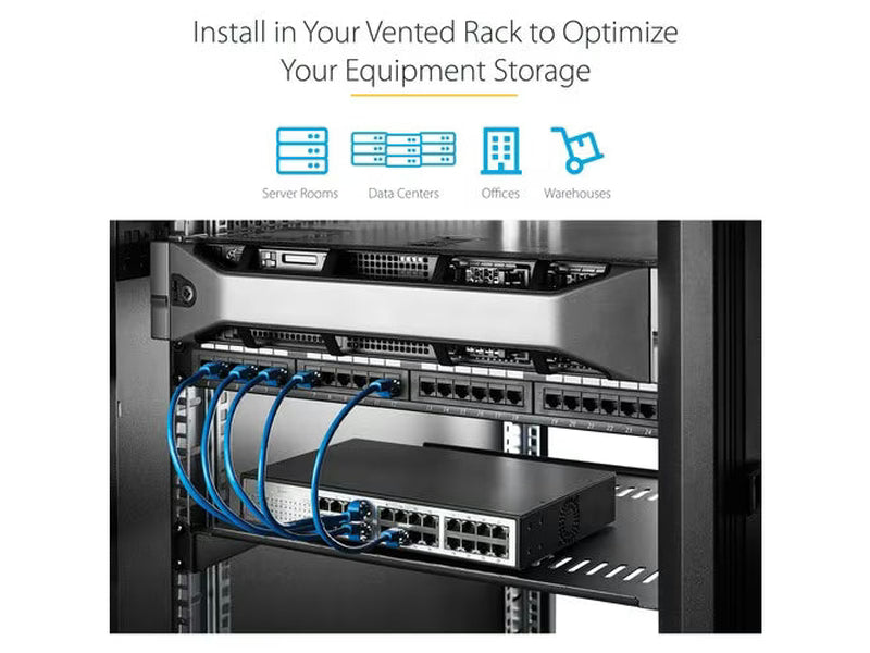 StarTech 1U Vented Server Rack Cabinet Shelf - Fixed 7in Deep Cantilever Rackmount Tray for 19" Data/AV/Network Enclosure w/Cage Nuts