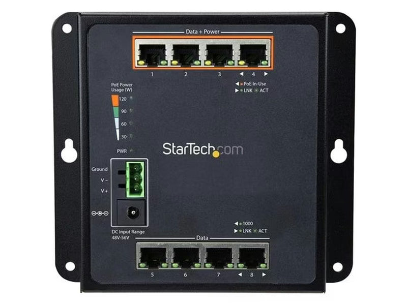 StarTech Industrial 8 Port Gigabit PoE Switch, 4 x PoE+ 30W, Power Over Ethernet GbE Layer/L2 Managed Network Switch