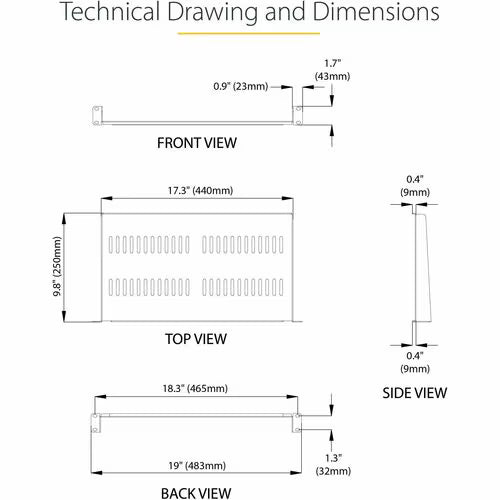 StarTech 1U Vented Server Rack Cabinet Shelf - Fixed 10in Deep Cantilever Rackmount Tray for 19" Data/AV/Network Enclosure w/Cage Nuts