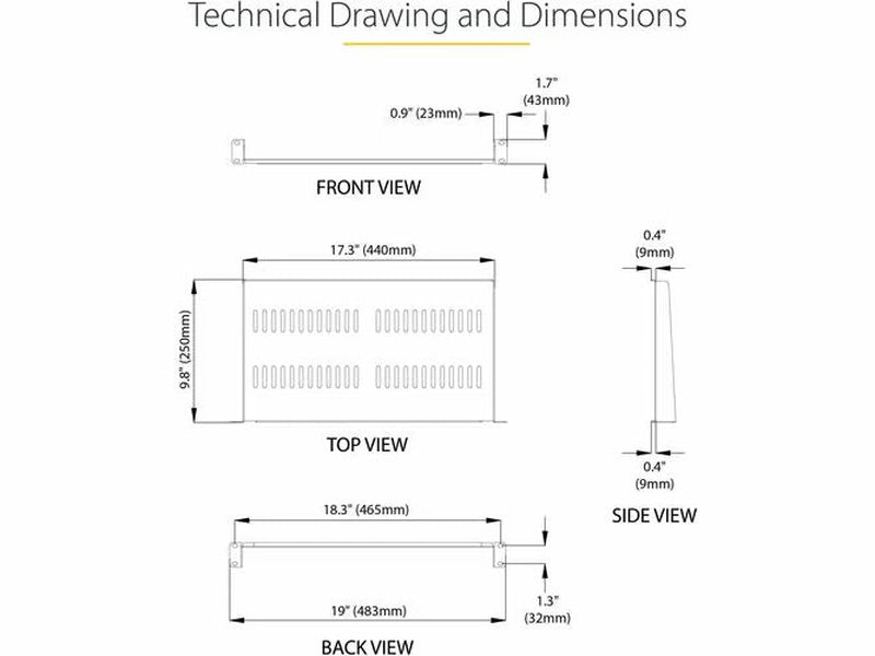 StarTech 1U Vented Server Rack Cabinet Shelf - Fixed 10in Deep Cantilever Rackmount Tray for 19" Data/AV/Network Enclosure w/Cage Nuts