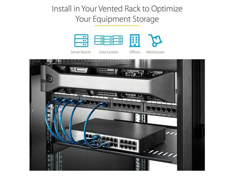 StarTech 1U Vented Server Rack Cabinet Shelf - Fixed 10in Deep Cantilever Rackmount Tray for 19" Data/AV/Network Enclosure w/Cage Nuts