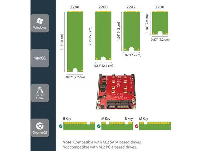 StarTech Dual-Slot M.2 Drive to SATA Host Adapter for M.2 NGFF SSDs - RAID