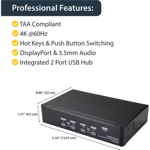 StarTech 4 Port DisplayPort KVM Switch 4K 60Hz
