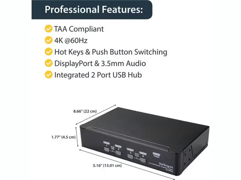 StarTech 4 Port DisplayPort KVM Switch 4K 60Hz