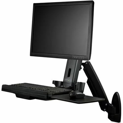 StarTech Sit-Stand Workstation Wall Mount, Full Motion Standing Desk, Ergonomic Height Adjustable Monitor & Keyboard Tray Arm, For VESA Display