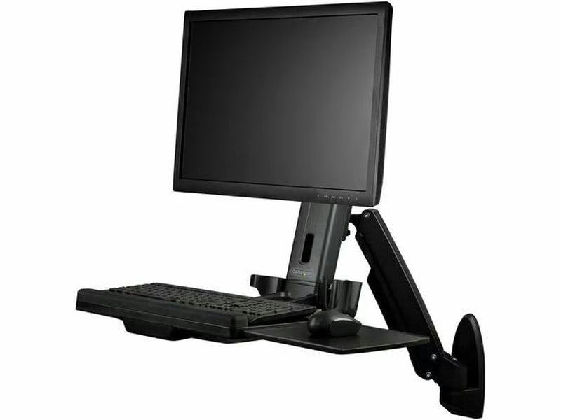 StarTech Sit-Stand Workstation Wall Mount, Full Motion Standing Desk, Ergonomic Height Adjustable Monitor & Keyboard Tray Arm, For VESA Display