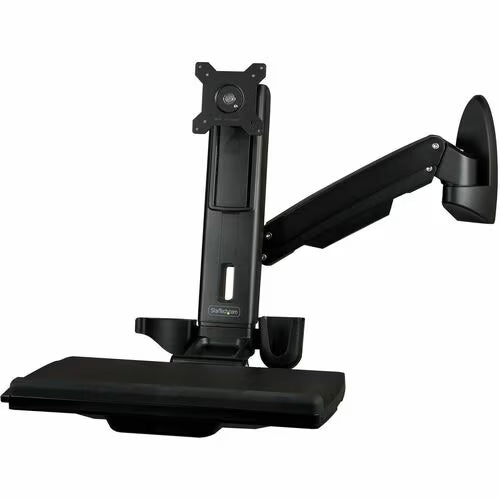 StarTech Sit-Stand Workstation Wall Mount, Full Motion Standing Desk, Ergonomic Height Adjustable Monitor & Keyboard Tray Arm, For VESA Display