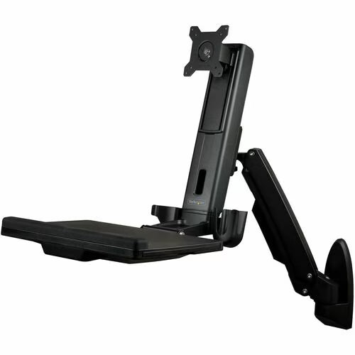 StarTech Sit-Stand Workstation Wall Mount, Full Motion Standing Desk, Ergonomic Height Adjustable Monitor & Keyboard Tray Arm, For VESA Display