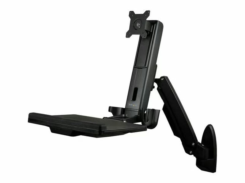 StarTech Sit-Stand Workstation Wall Mount, Full Motion Standing Desk, Ergonomic Height Adjustable Monitor & Keyboard Tray Arm, For VESA Display