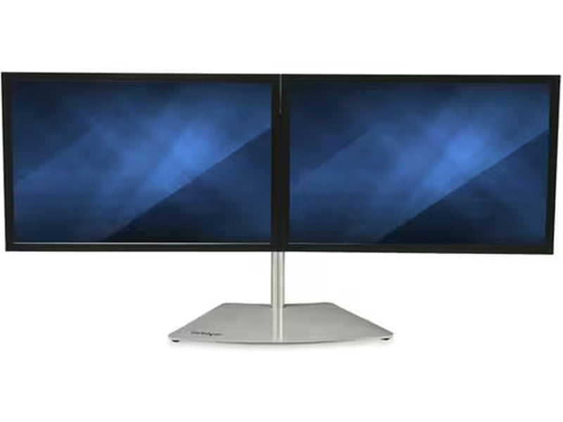 StarTech Dual Monitor Stand, Free Standing Desktop Pole Stand for 2x 24" 17.6lb/8kg VESA Mount Displays, Height Adjustable, Silver
