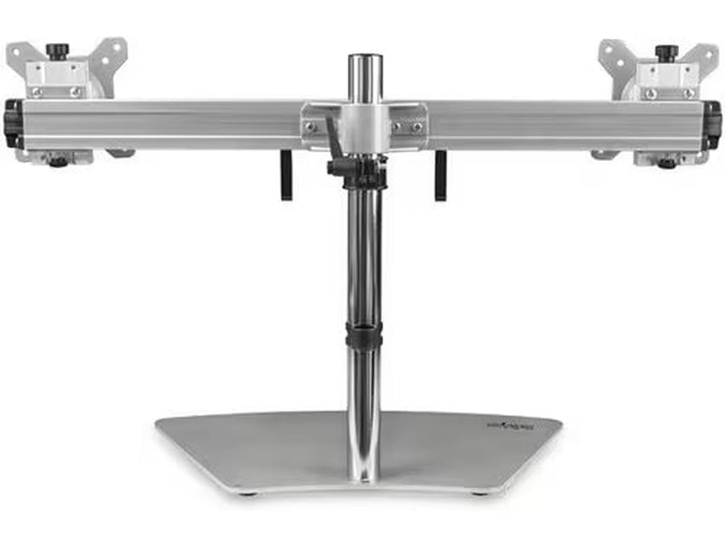 StarTech Dual Monitor Stand, Free Standing Desktop Pole Stand for 2x 24" 17.6lb/8kg VESA Mount Displays, Height Adjustable, Silver