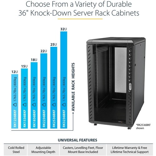 StarTech 15U Server Rack Cabinet - Includes Casters andLeveling feet - 32 in. Deep