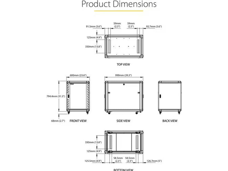 StarTech 15U Server Rack Cabinet - Includes Casters andLeveling feet - 32 in. Deep