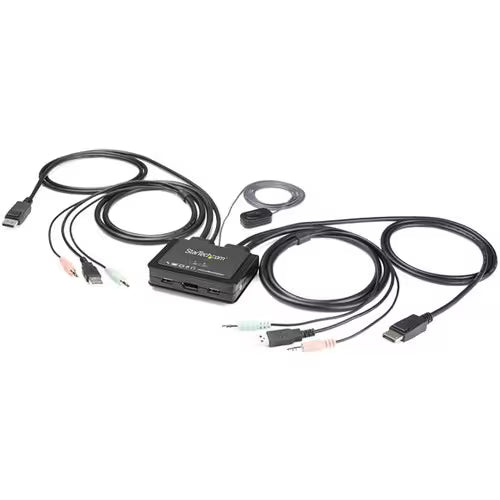 StarTech 2 Port DisplayPort KVM Switch 4K 60Hz, Compact Dual Port UHD DP 1.2 USB Desktop KVM Switch with 4ft Cables & Audio
