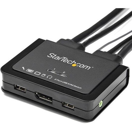 StarTech 2 Port DisplayPort KVM Switch 4K 60Hz, Compact Dual Port UHD DP 1.2 USB Desktop KVM Switch with 4ft Cables & Audio