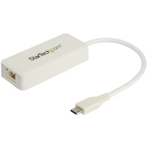 StarTech USB-C Ethernet Adapter with Extra USB 3.0 Port -White