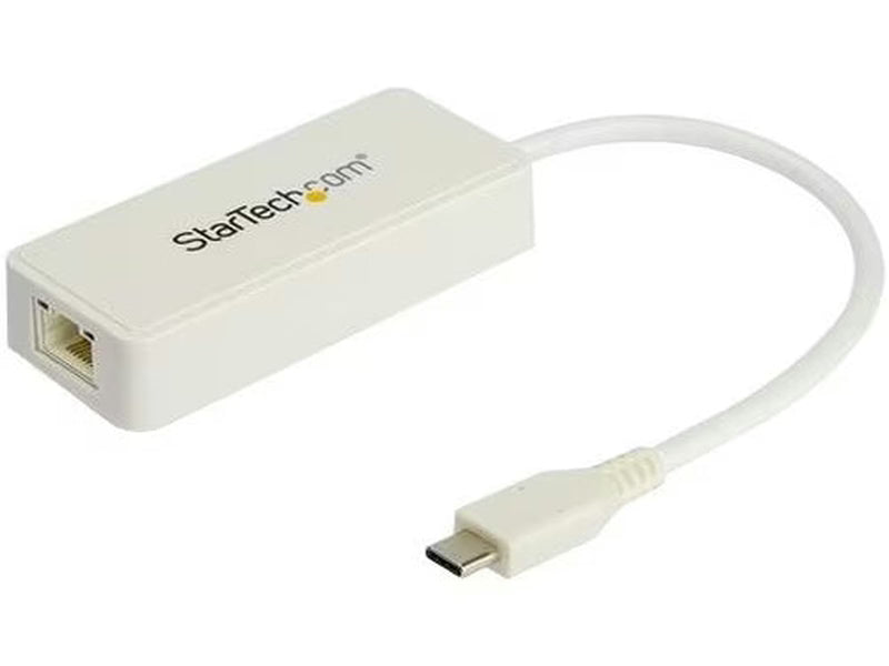 StarTech USB-C Ethernet Adapter with Extra USB 3.0 Port -White