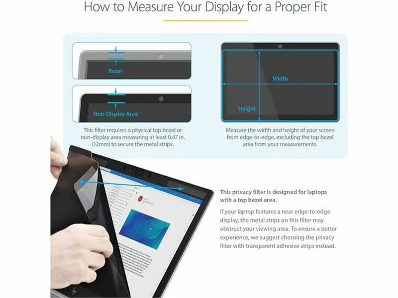 StarTech Laptop Privacy Screen for 15.6" Notebook - Removable Magnetic Laptop Security Filter - Blue Light Reducing