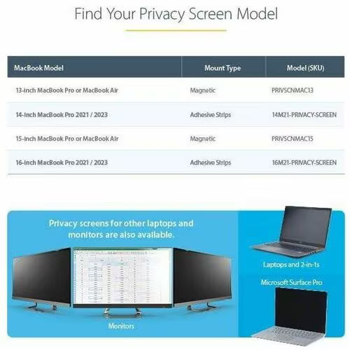 StarTech Laptop Privacy Screen for 13 inch MacBook Pro &amp; MacBook Air - 16:10 Aspect Ratio -Magnetic