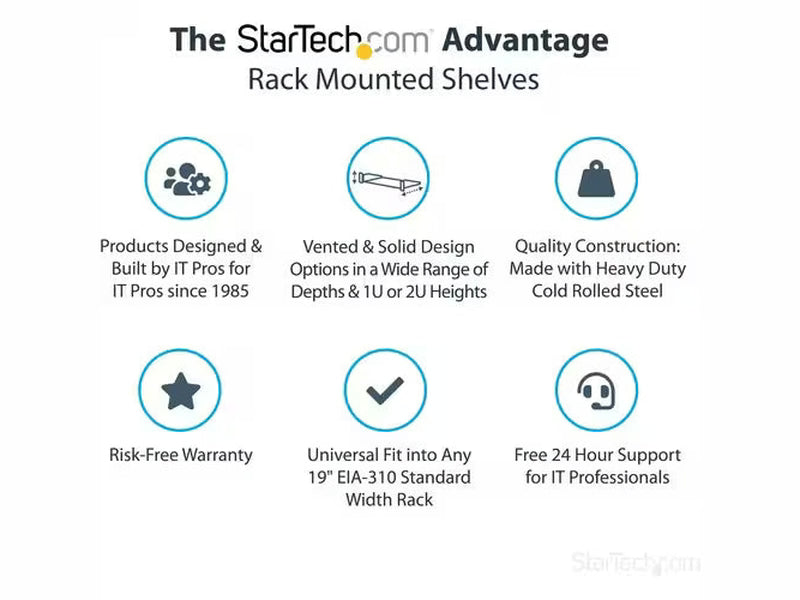 StarTech 1U Server Rack Cabinet Shelf - Fixed 16" Deep Cantilever Rackmount Tray for 19" Data/AV/Network Enclosure w/cage nuts, screws