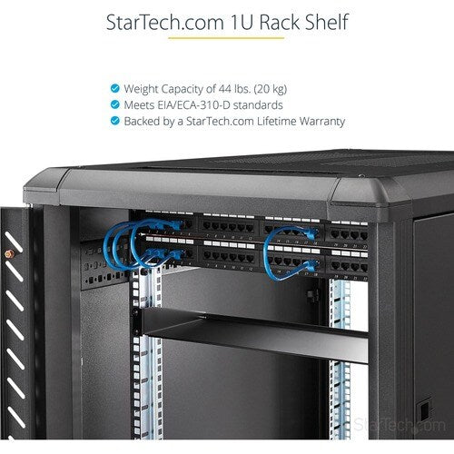 StarTech 1U Server Rack Cabinet Shelf - Fixed 16" Deep Cantilever Rackmount Tray for 19" Data/AV/Network Enclosure w/cage nuts, screws