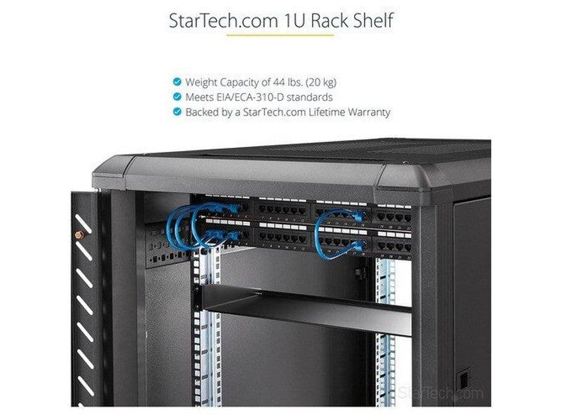 StarTech 1U Server Rack Cabinet Shelf - Fixed 16" Deep Cantilever Rackmount Tray for 19" Data/AV/Network Enclosure w/cage nuts, screws