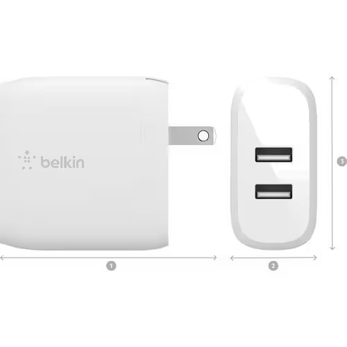 Belkin BOOST↑CHARGE 24W AC Adapter 1 Pack For Smartphone, Tablet PC, Power Bank, Mobile Device 4.80A - White
