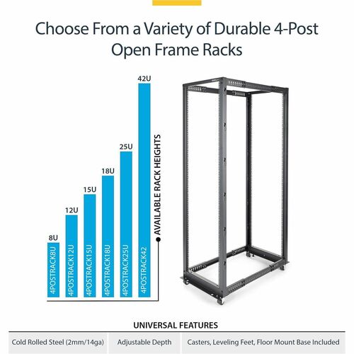 StarTech 8U 19" Open Frame Server Rack - Compact, 4 Post, Adjustable Depth 22 to 40" - Mobile Network Rack, HP ProLiant ThinkServer