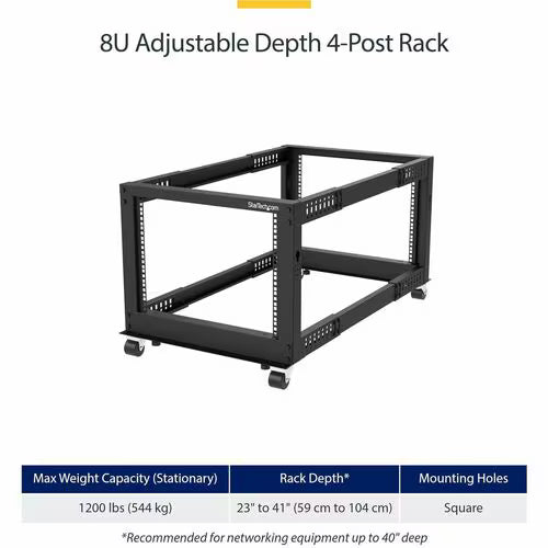 StarTech 8U 19" Open Frame Server Rack - Compact, 4 Post, Adjustable Depth 22 to 40" - Mobile Network Rack, HP ProLiant ThinkServer