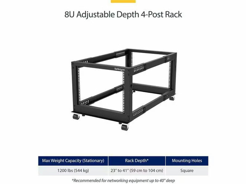 StarTech 8U 19" Open Frame Server Rack - Compact, 4 Post, Adjustable Depth 22 to 40" - Mobile Network Rack, HP ProLiant ThinkServer