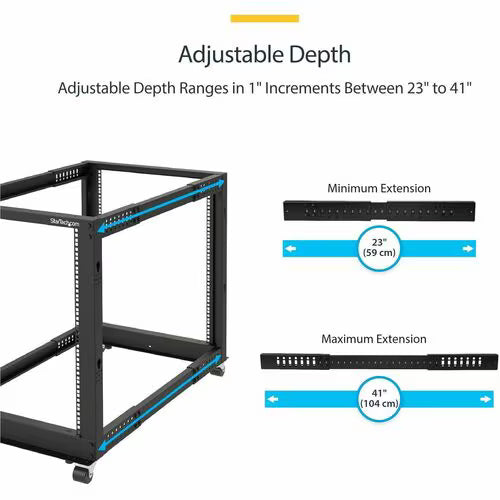 StarTech 8U 19" Open Frame Server Rack - Compact, 4 Post, Adjustable Depth 22 to 40" - Mobile Network Rack, HP ProLiant ThinkServer