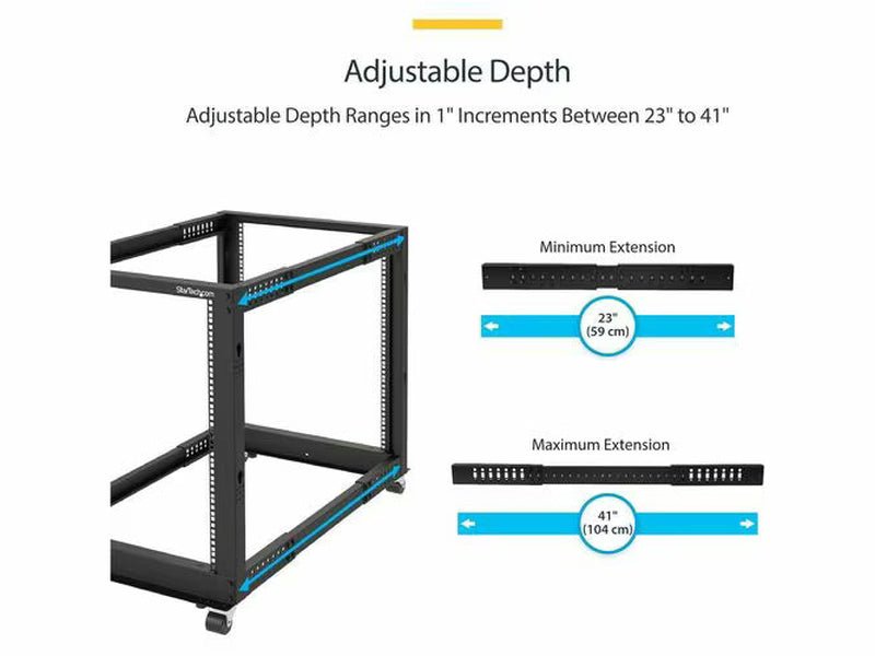 StarTech 8U 19" Open Frame Server Rack - Compact, 4 Post, Adjustable Depth 22 to 40" - Mobile Network Rack, HP ProLiant ThinkServer