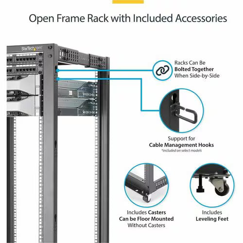StarTech 8U 19" Open Frame Server Rack - Compact, 4 Post, Adjustable Depth 22 to 40" - Mobile Network Rack, HP ProLiant ThinkServer