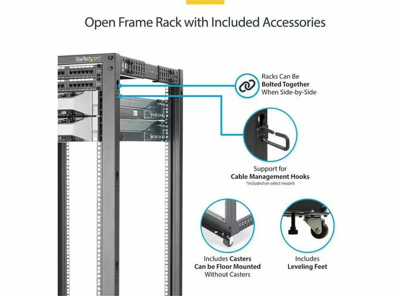 StarTech 8U 19" Open Frame Server Rack - Compact, 4 Post, Adjustable Depth 22 to 40" - Mobile Network Rack, HP ProLiant ThinkServer