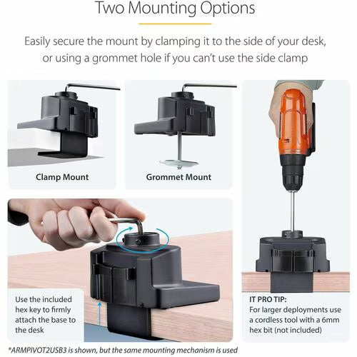 StarTech Desk Mount Monitor Arm with 2x USB 3.0 ports, up to 34" 17.6lb/8kg VESA Display