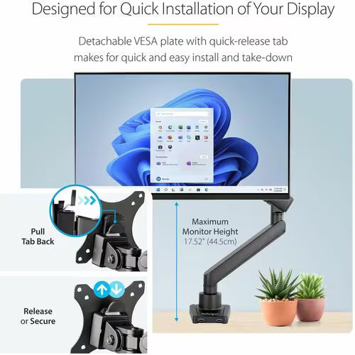 StarTech Desk Mount Monitor Arm with 2x USB 3.0 ports, up to 34" 17.6lb/8kg VESA Display