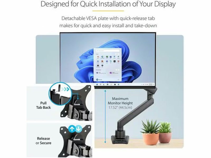 StarTech Desk Mount Monitor Arm with 2x USB 3.0 ports, up to 34" 17.6lb/8kg VESA Display