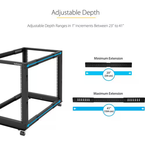 StarTech -Post 15U Mobile Open Frame Server Rack, 19" Network Rack with Casters