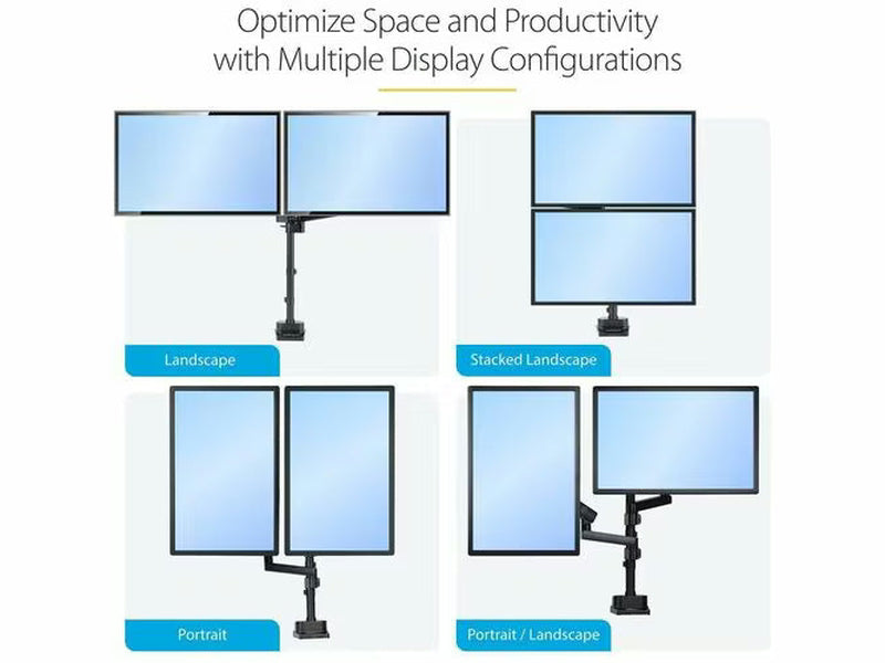 StarTech Desk Mount Dual Monitor Arm, Full Motion Monitor Mount for 2x VESA Displays up to 32" 17.6lb/8kg