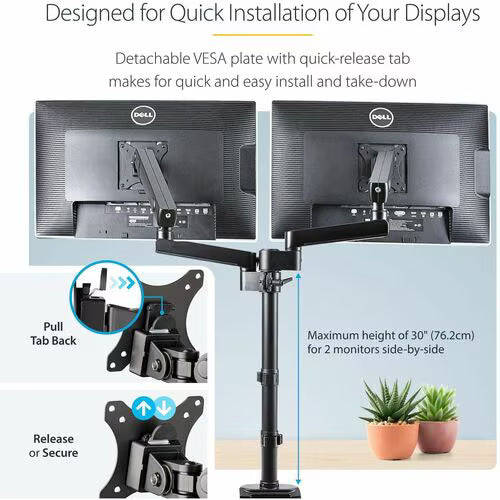 StarTech Desk Mount Dual Monitor Arm, Full Motion Monitor Mount for 2x VESA Displays up to 32" (17.6lb/8kg)